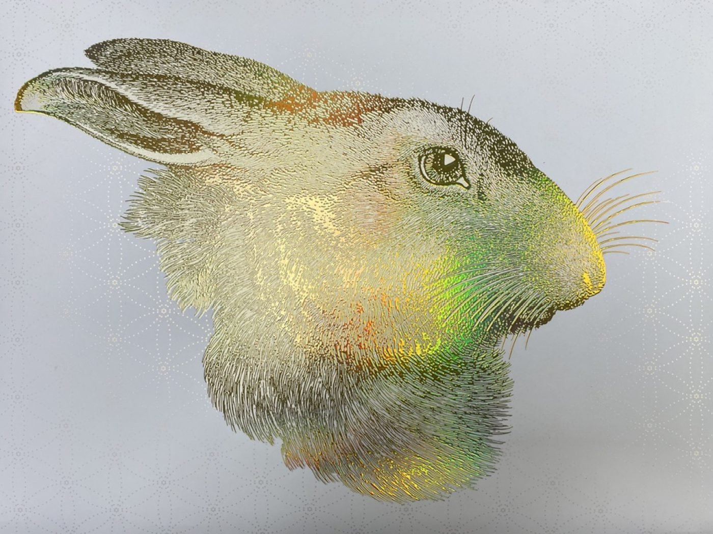 Cold-foil holographic rabbit sample