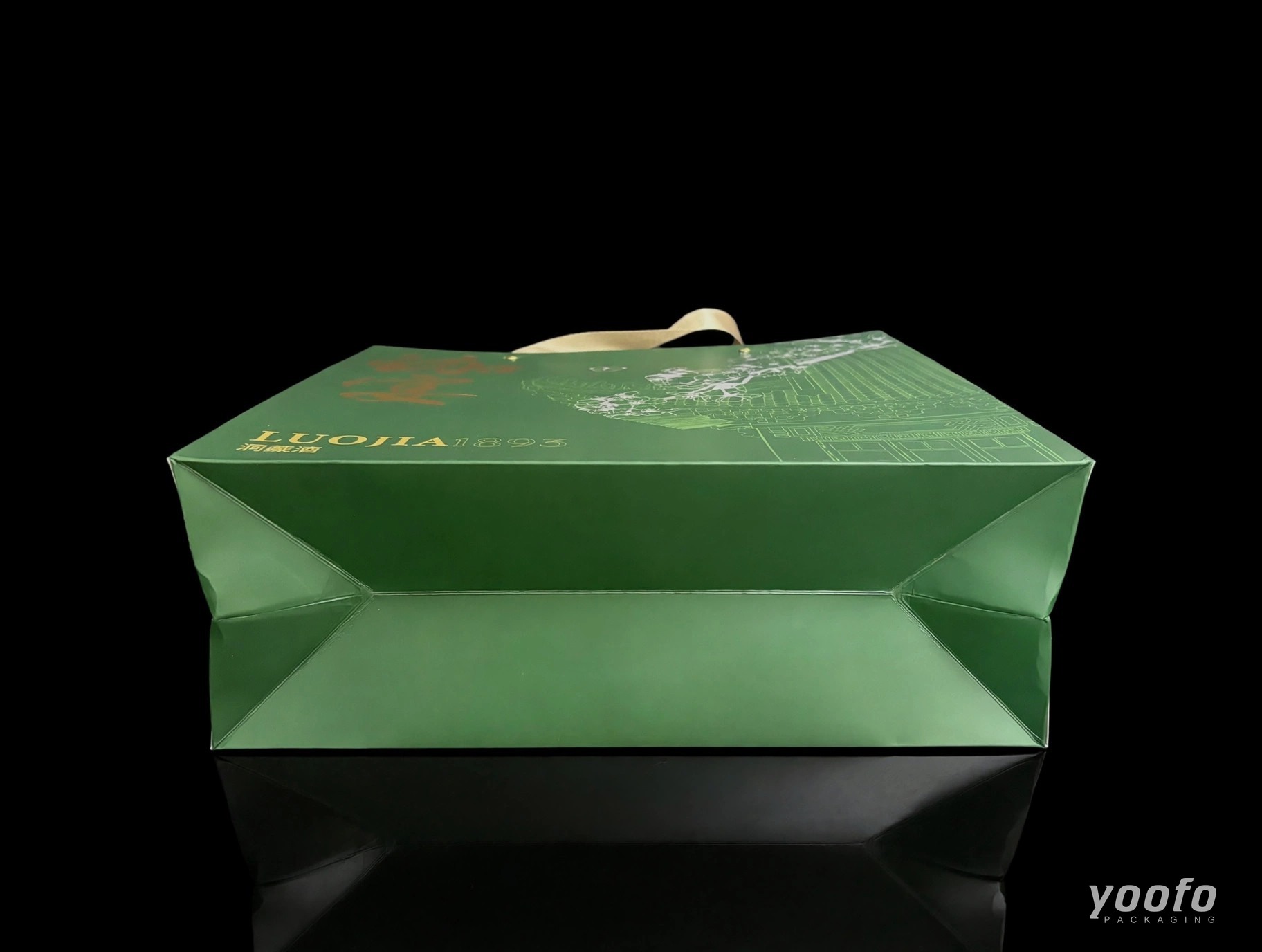 Deep Green Gold-Foil Waistline-Free Paper Shopping Bag - 3