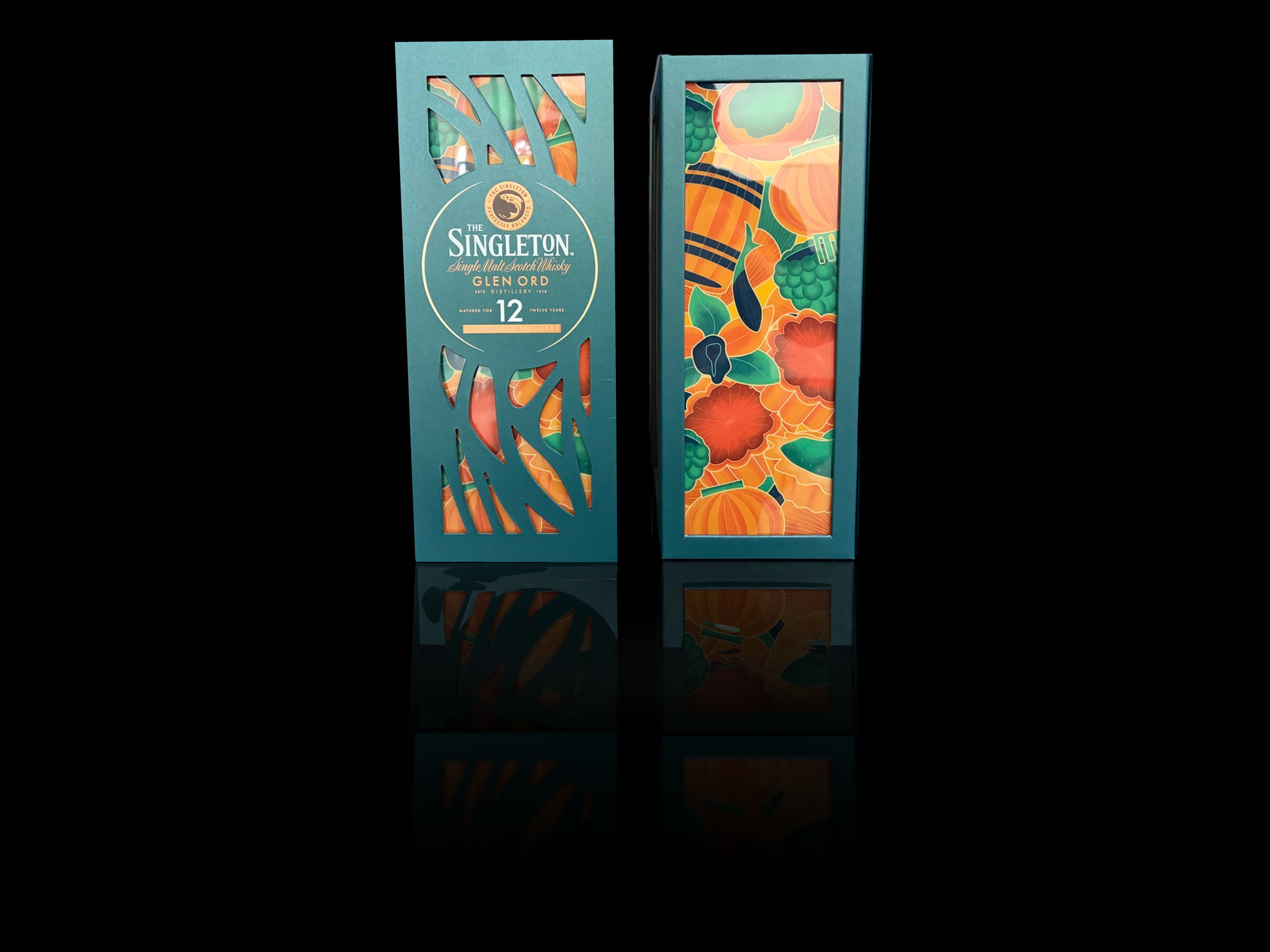 علبة ويسكي خضراء مزرقة بنافذة مقصوصة وداخل مصوّر &middot; علبة نبيذ &middot; Yoofo Packaging (2)